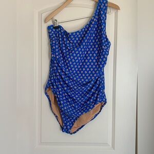 J Crew Swimsuit Womens XXL Blue Floral One Shoulder One Piece Ruched